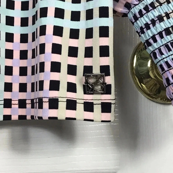 CALVIN KLEIN Women's Floral Mock Rainbow Check New Long Sleeve Large Blouse - Picture 4 of 4